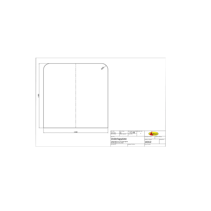 Underlagsplate i glass 1000 x 1000 Firkantet, glass