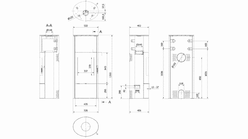 Vedeldad stålkamin ROLLO 8 kW Ø 150 med vattenkåpa svart termote